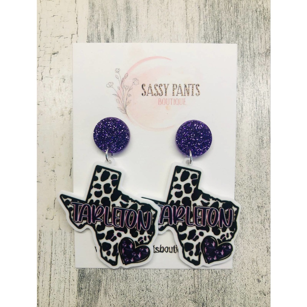Tarleton State University Animal Print Sparkle Texas Earrings NEW